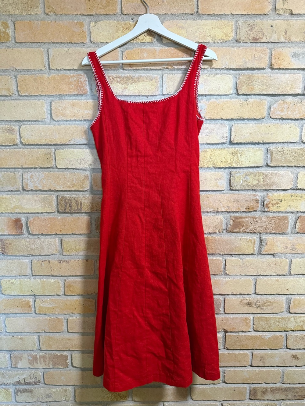 7 For All Mankind Red Linen Blend Midi Dress, 6